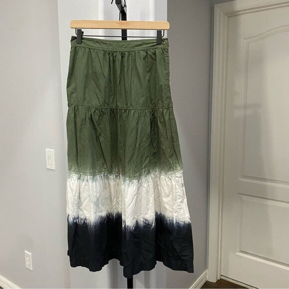 Derek Lam 10 Crosby Tie Dye Green Black Tiered Fall Midi Skirt Bohemian Size 4 - Picture 2 of 8